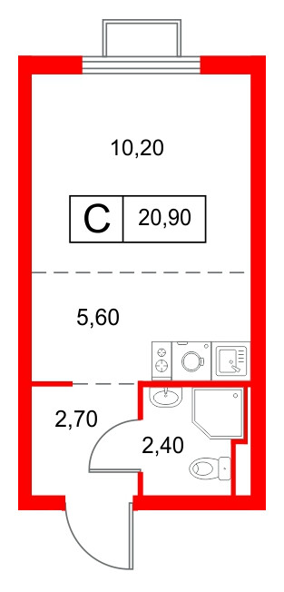 Квартира в ЖК Янинский Лес, студия, 20.9 м², 8 этаж
