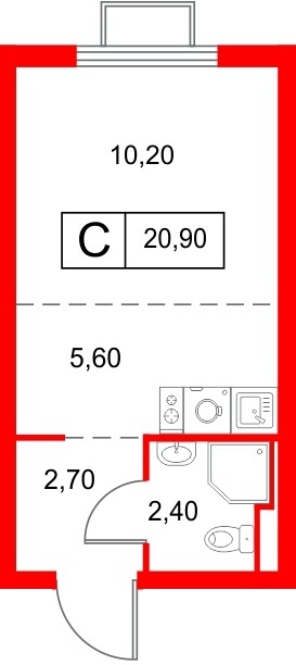 Квартира в ЖК «Янинский Лес», студия, 20.9 м², 13 этаж