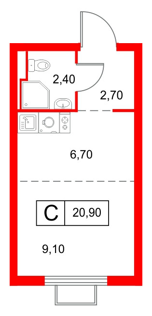 Квартира в ЖК Янинский Лес, студия, 20.9 м², 11 этаж