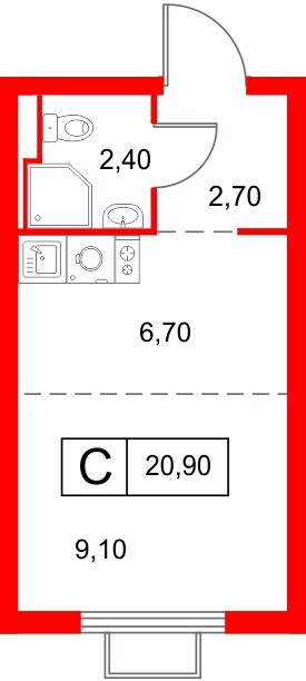 Квартира в ЖК «Янинский Лес», студия, 20.9 м², 15 этаж