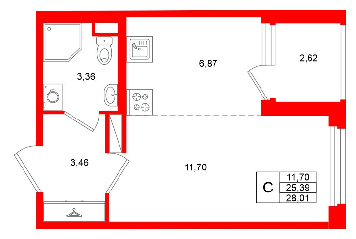 Квартира в ЖК «Дубровский», студия, 25.39 м², 2 этаж