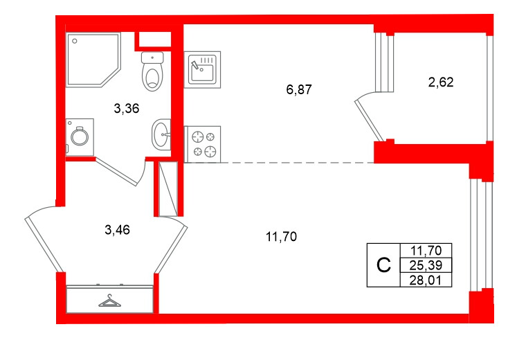 Квартира в ЖК «Дубровский», студия, 25.39 м², 4 этаж