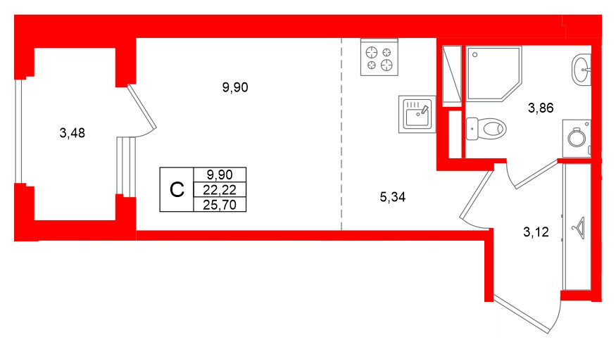 Квартира в ЖК «Дубровский», студия, 22.22 м², 4 этаж
