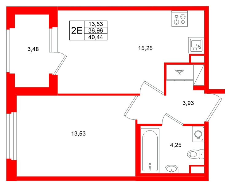 Квартира в ЖК Дубровский, 1 комнатная, 36.96 м², 4 этаж