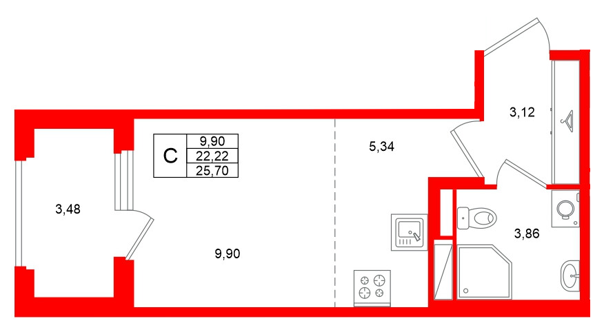 Квартира в ЖК «Дубровский», студия, 22.22 м², 4 этаж
