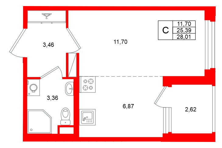 Квартира в ЖК «Дубровский», студия, 25.39 м², 4 этаж