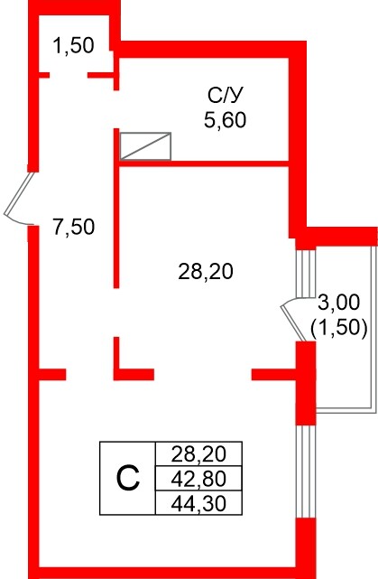 Квартира в ЖК «Рябиновый сад», студия, 42.8 м², 4 этаж