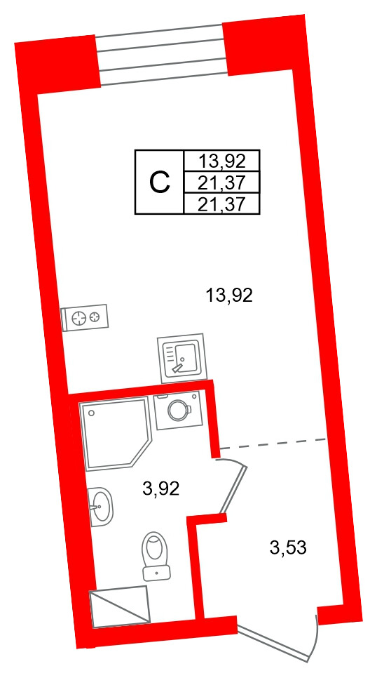 Квартира в ЖК «Бульвар Грина», студия, 21.37 м², 4 этаж