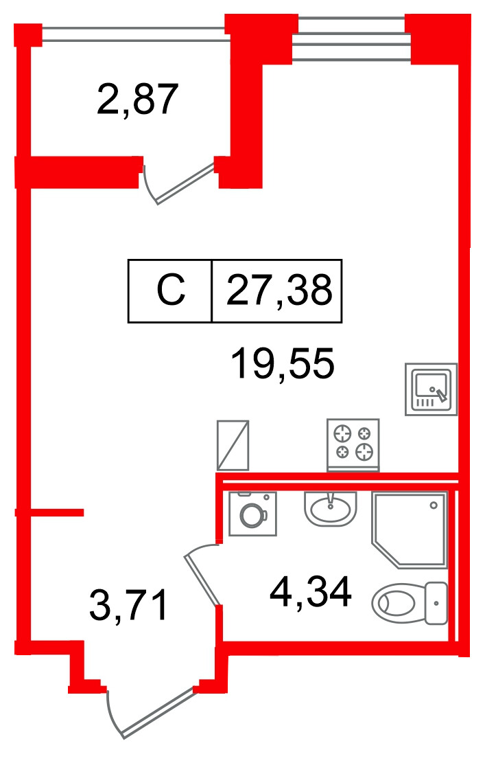 Квартира в ЖК «Ультра Сити 3.0», студия, 27.38 м², 5 этаж