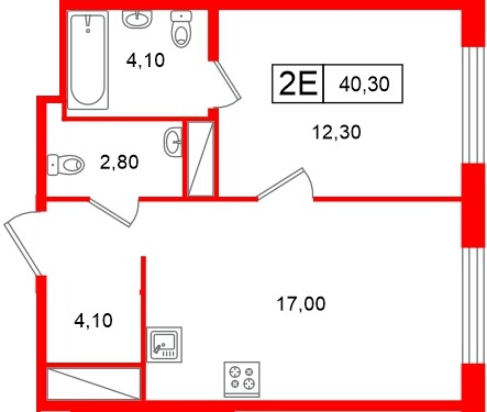 Квартира в ЖК «Передвижники», 1 комнатная, 40.3 м², 8 этаж