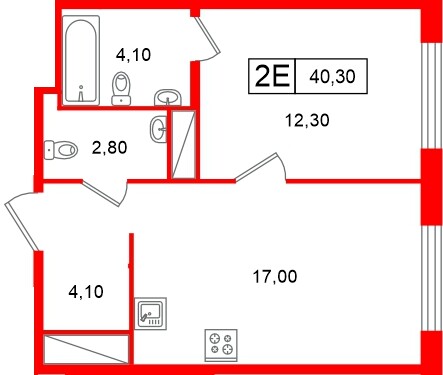 Квартира в ЖК «Передвижники», 1 комнатная, 40.3 м², 12 этаж