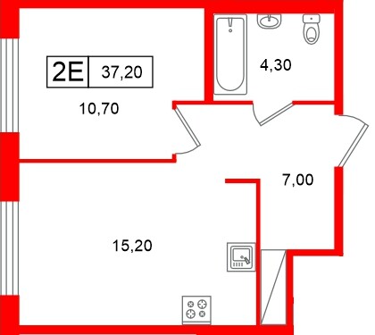 Планировка — 1-комн квартира, 36,6 м² в ЖК «Передвижники»