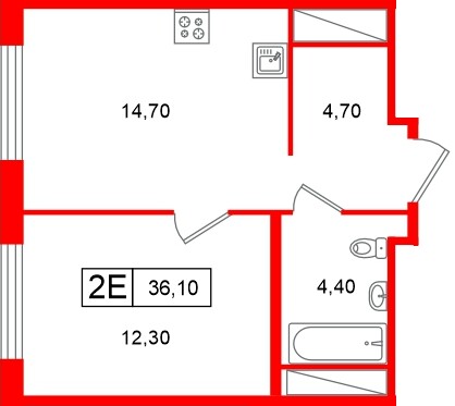 Планировка — 1-комн квартира, 35,2 м² в ЖК «Передвижники»