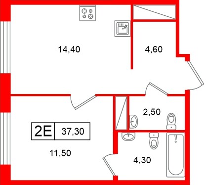 Квартира в ЖК «Передвижники», 1 комнатная, 37.3 м², 10 этаж