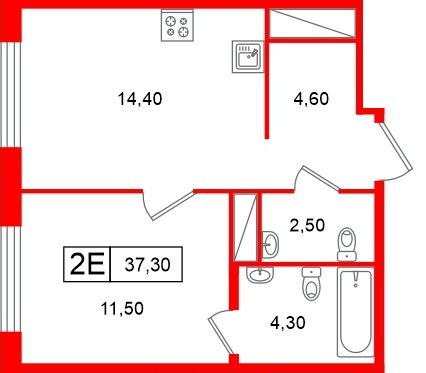 Квартира в ЖК «Передвижники», 1 комнатная, 37.3 м², 12 этаж