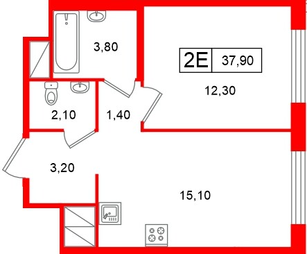 Планировка — 1-комн квартира, 37,1 м² в ЖК «Передвижники»