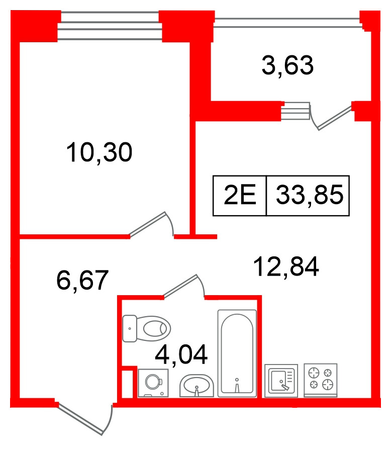 Квартира в ЖК «Ультра Сити 3.0», 1 комнатная, 33.85 м², 5 этаж