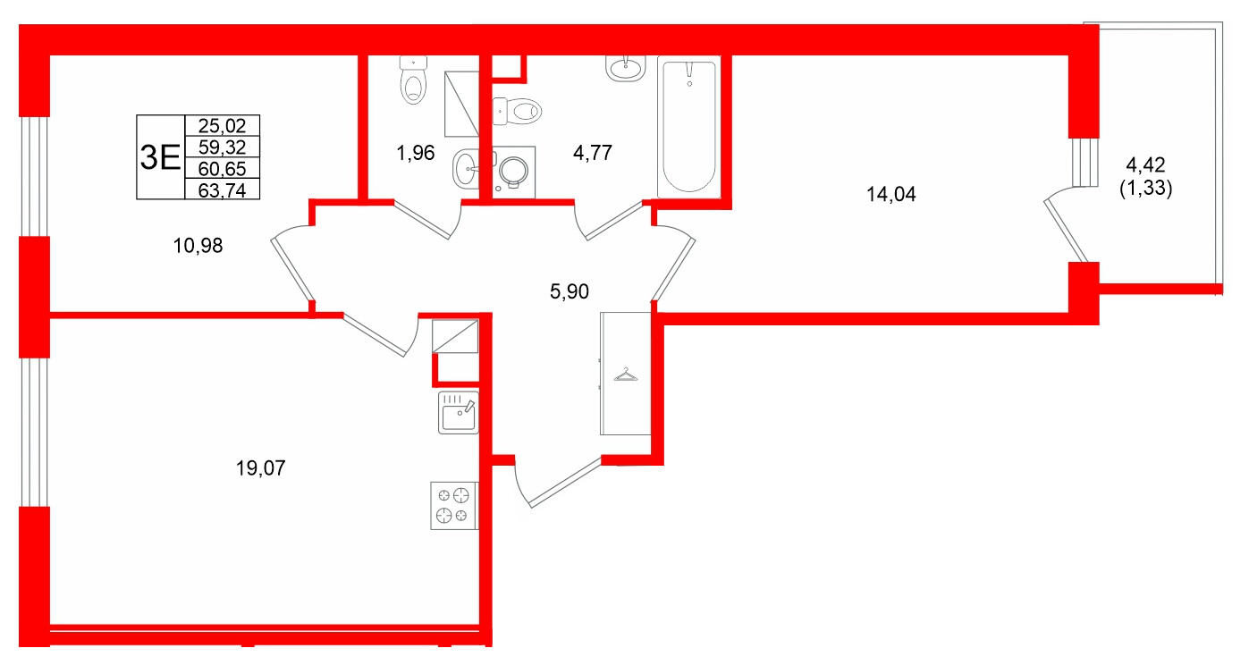 Квартира в ЖК «Айкью Гатчина», 2 комнатная, 60.65 м², 4 этаж