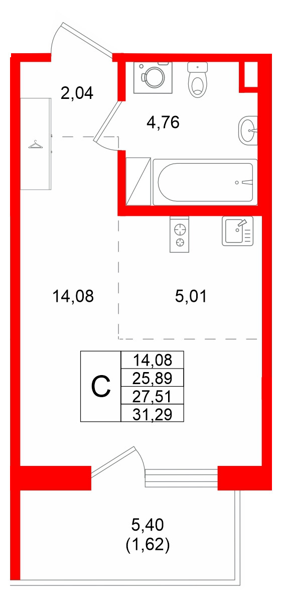 Квартира в ЖК «Ю Гатчина», студия, 27.51 м², 7 этаж