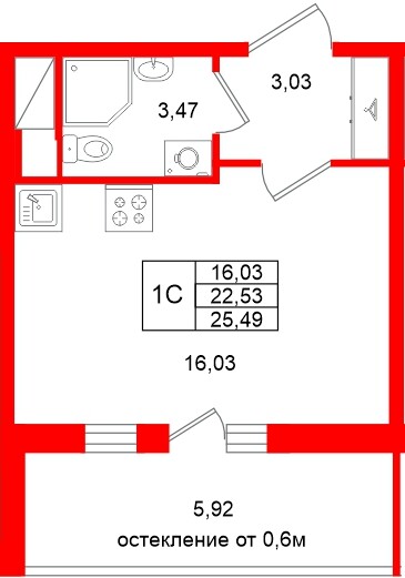 Квартира в ЖК «Город звёзд», студия, 22.53 м², 11 этаж