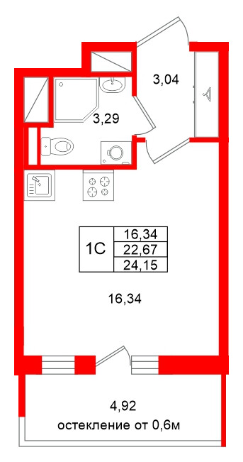 Квартира в ЖК «Город звёзд», студия, 22.67 м², 20 этаж
