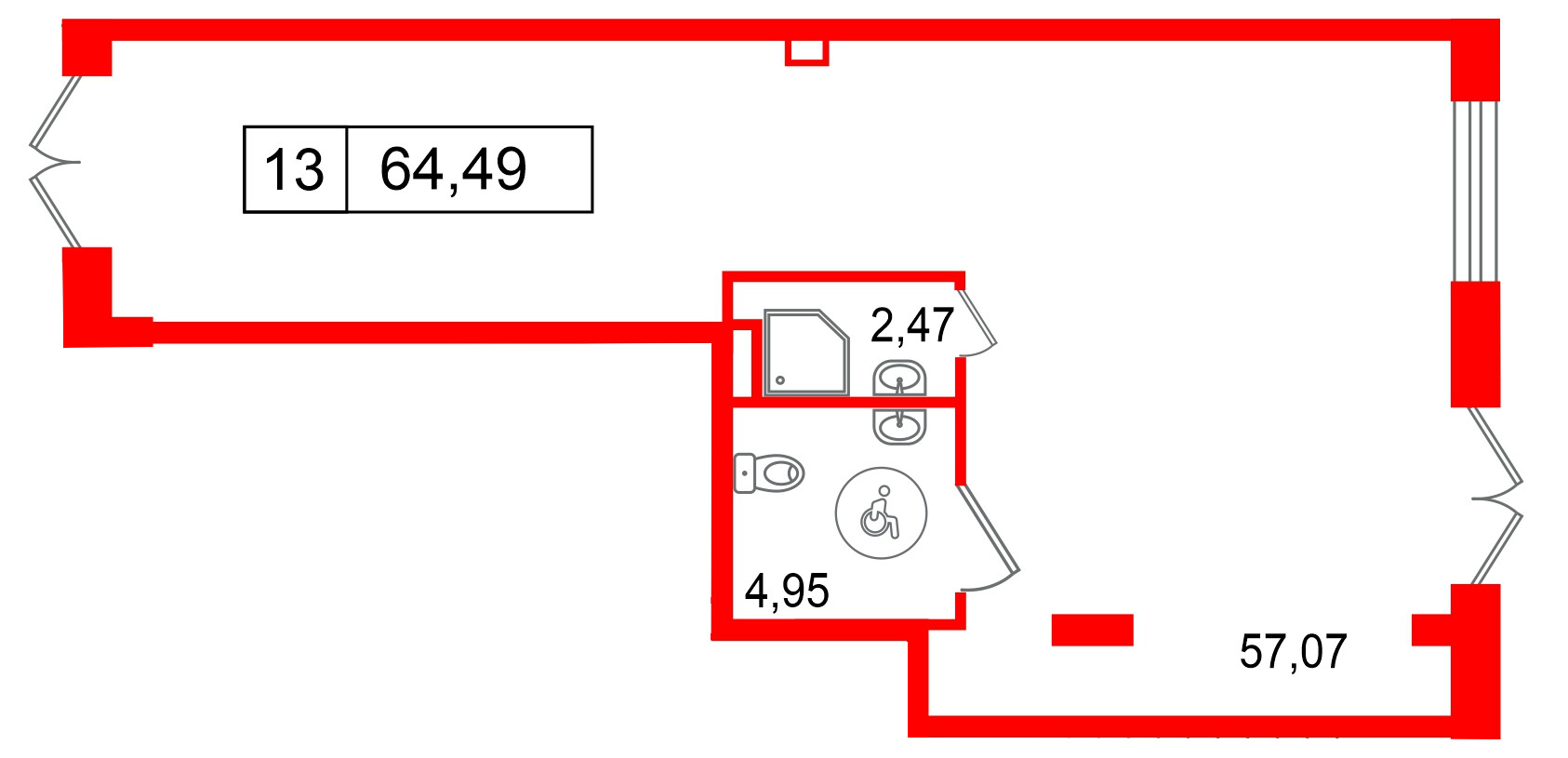 Помещение в ЖК Остров Первых, 64.49 м², 1 этаж