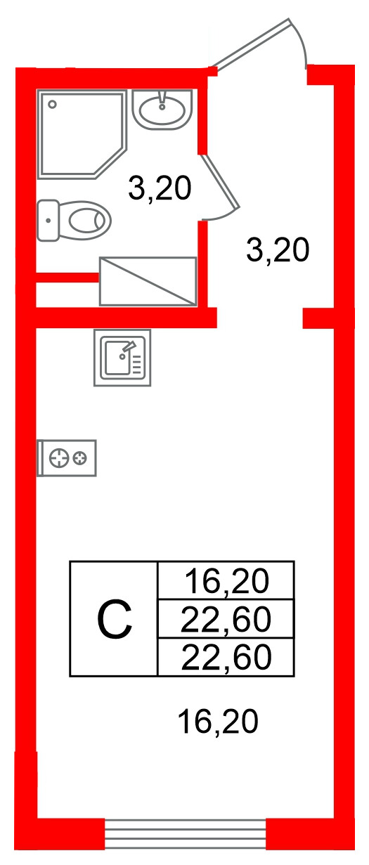 Квартира в ЖК «Ручьи–2», студия, 22.6 м², 14 этаж