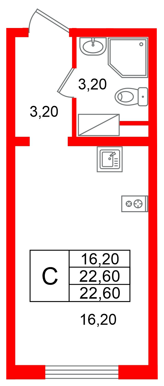 Квартира в ЖК «Ручьи–2», студия, 22.6 м², 15 этаж
