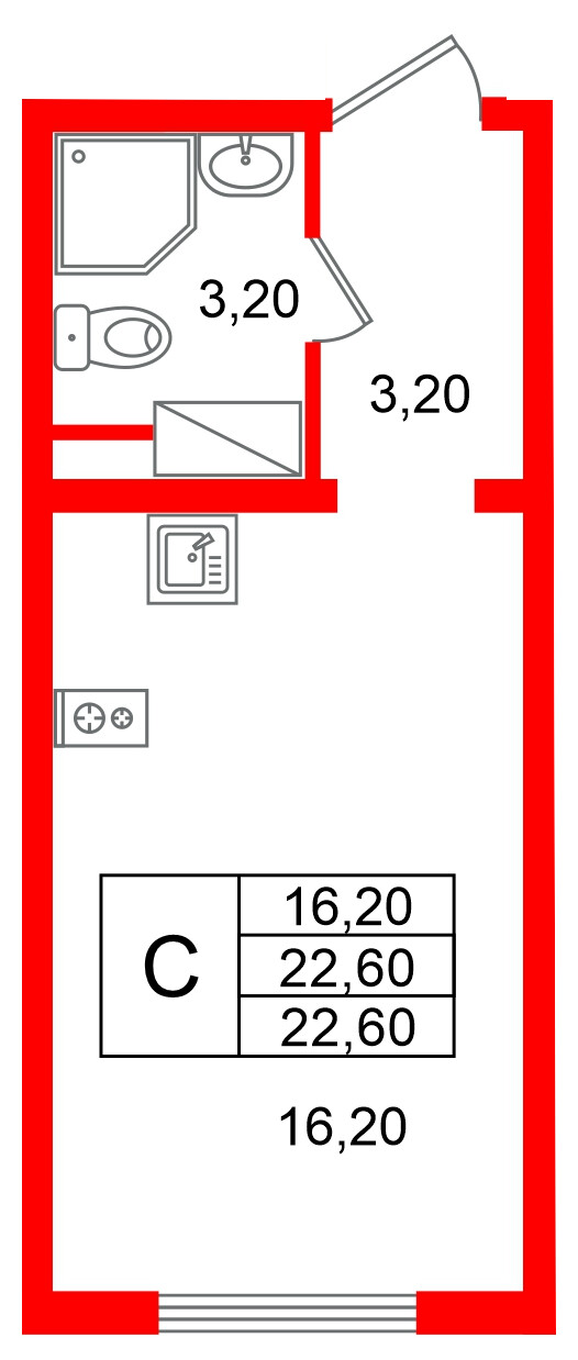Квартира в ЖК «Ручьи–2», студия, 22.6 м², 7 этаж