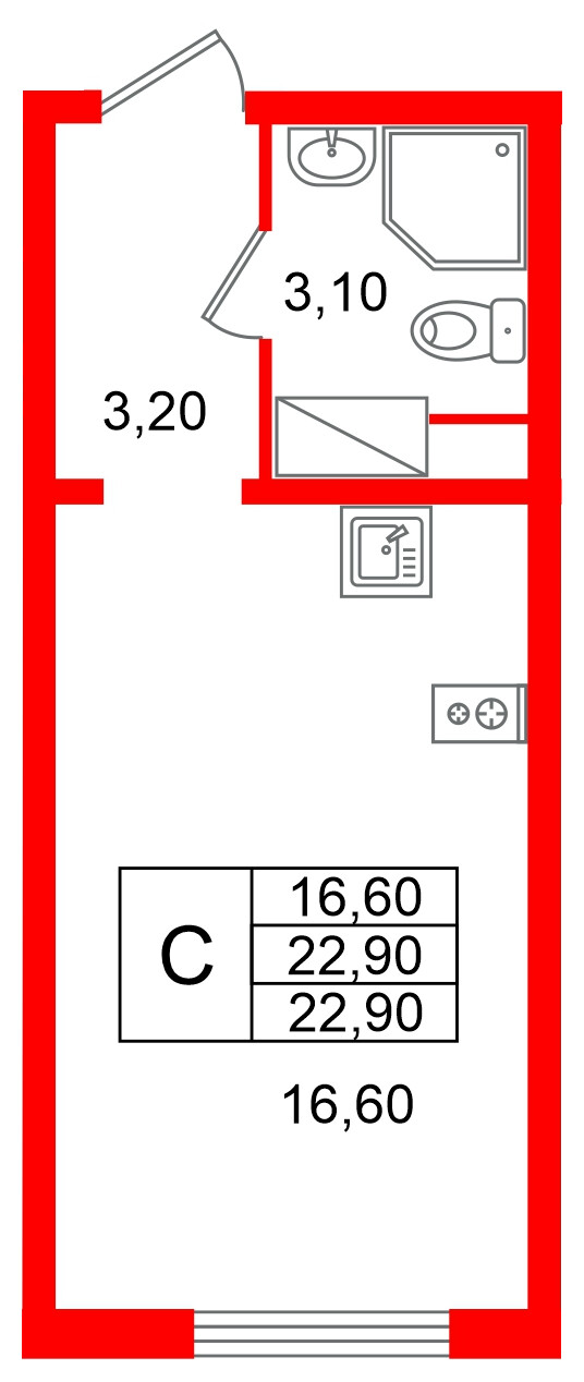 Квартира в ЖК «Ручьи–2», студия, 22.9 м², 8 этаж