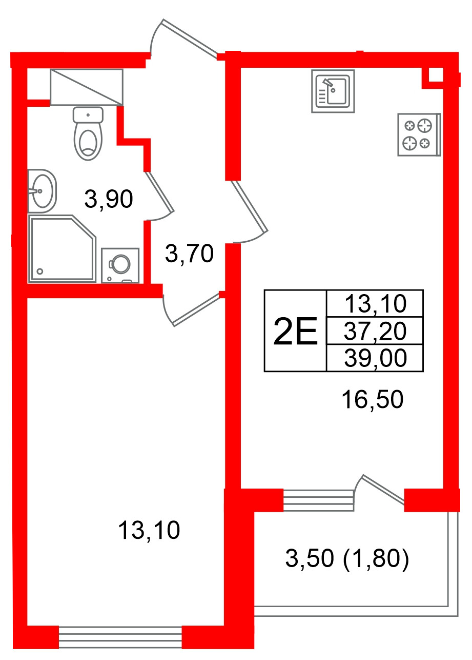 Квартира в ЖК «Ручьи–2», 1 комнатная, 39 м², 18 этаж