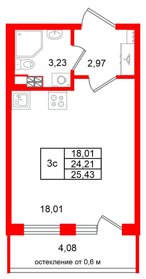 Квартира в ЖК «Универ Сити», студия, 24.21 м², 4 этаж