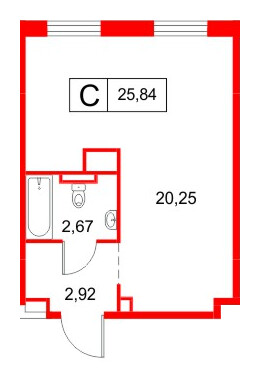 Апартаменты в ЖК «Космос Смарт Южный», студия, 25.84 м², 1 этаж
