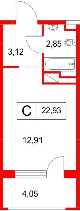 Планировка — Студия квартира, 22,9 м² в ЖК «Космос Смарт Южный»