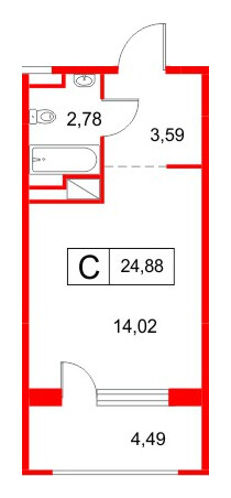 Апартаменты в ЖК «Космос Смарт Южный», студия, 24.88 м², 12 этаж