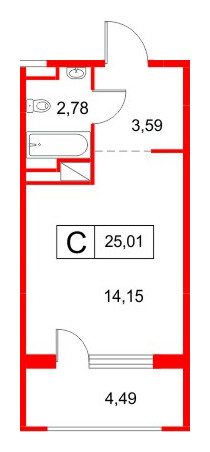 Апартаменты в ЖК «Космос Смарт Южный», студия, 25.01 м², 12 этаж