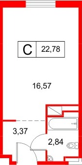 Планировка — Студия квартира, 22,8 м² в ЖК «Космос Смарт Южный»
