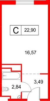 Планировка — Студия квартира, 22,9 м² в ЖК «Космос Смарт Южный»