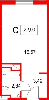 Планировка — Студия квартира, 22,9 м² в ЖК «Космос Смарт Южный»