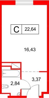 Планировка — Студия квартира, 22,6 м² в ЖК «Космос Смарт Южный»