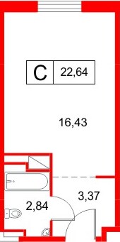 Планировка — Студия квартира, 22,6 м² в ЖК «Космос Смарт Южный»