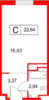 Планировка — Студия квартира, 22,6 м² в ЖК «Космос Смарт Южный»