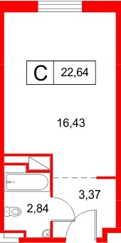 Планировка — Студия квартира, 22,6 м² в ЖК «Космос Смарт Южный»
