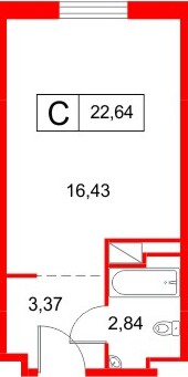 Планировка — Студия квартира, 22,6 м² в ЖК «Космос Смарт Южный»
