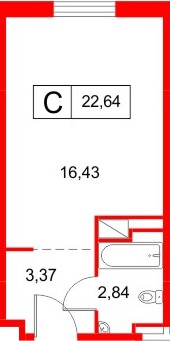 Планировка — Студия квартира, 22,6 м² в ЖК «Космос Смарт Южный»