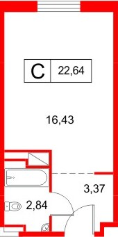 Планировка — Студия квартира, 22,6 м² в ЖК «Космос Смарт Южный»