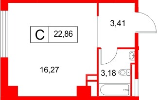 Планировка — Студия квартира, 22,9 м² в ЖК «Космос Смарт Южный»