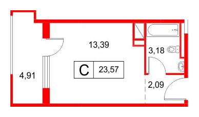 Апартаменты в ЖК «Космос Смарт Южный», студия, 23.57 м², 12 этаж