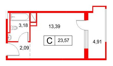Апартаменты в ЖК «Космос Смарт Южный», студия, 23.57 м², 6 этаж