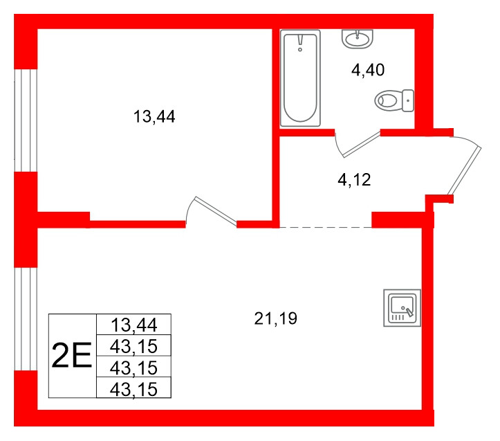 Квартира в ЖК «Брусника в Новоселье», 1 комнатная, 43.15 м², 3 этаж